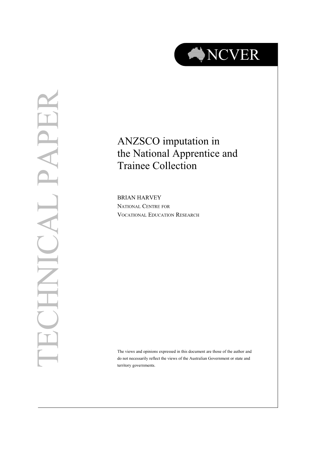 ANZSCO Imputation in Thenational Apprentice and Traineecollection