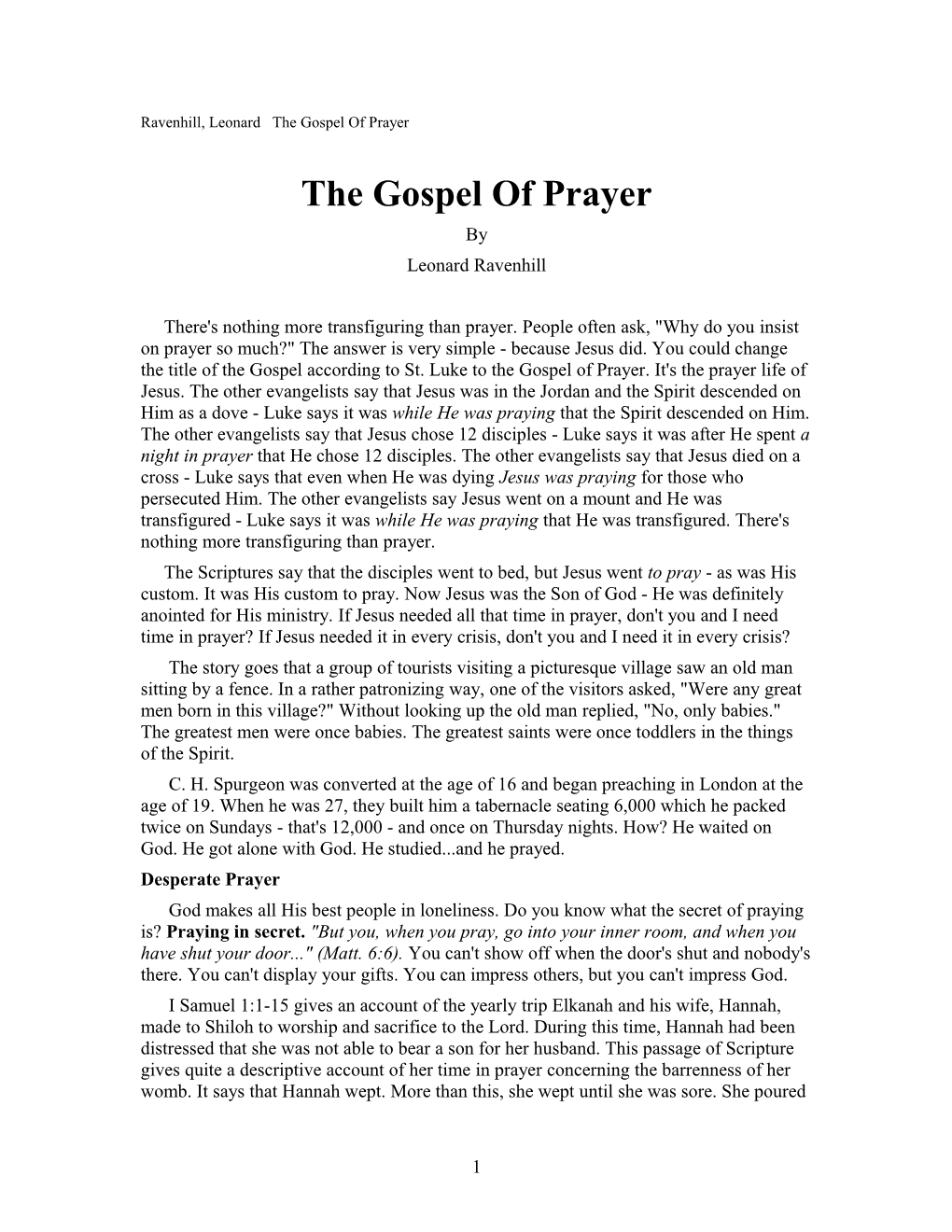 Ravenhill, Leonard the Gospel of Prayer