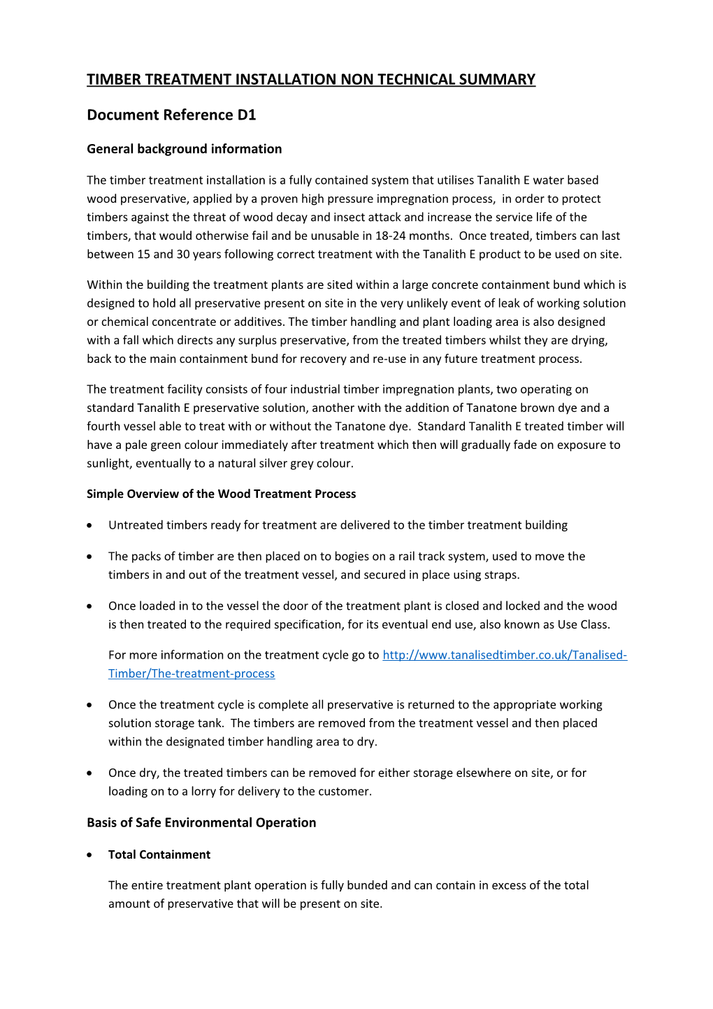 Timber Treatment Installation Non Technical Summary