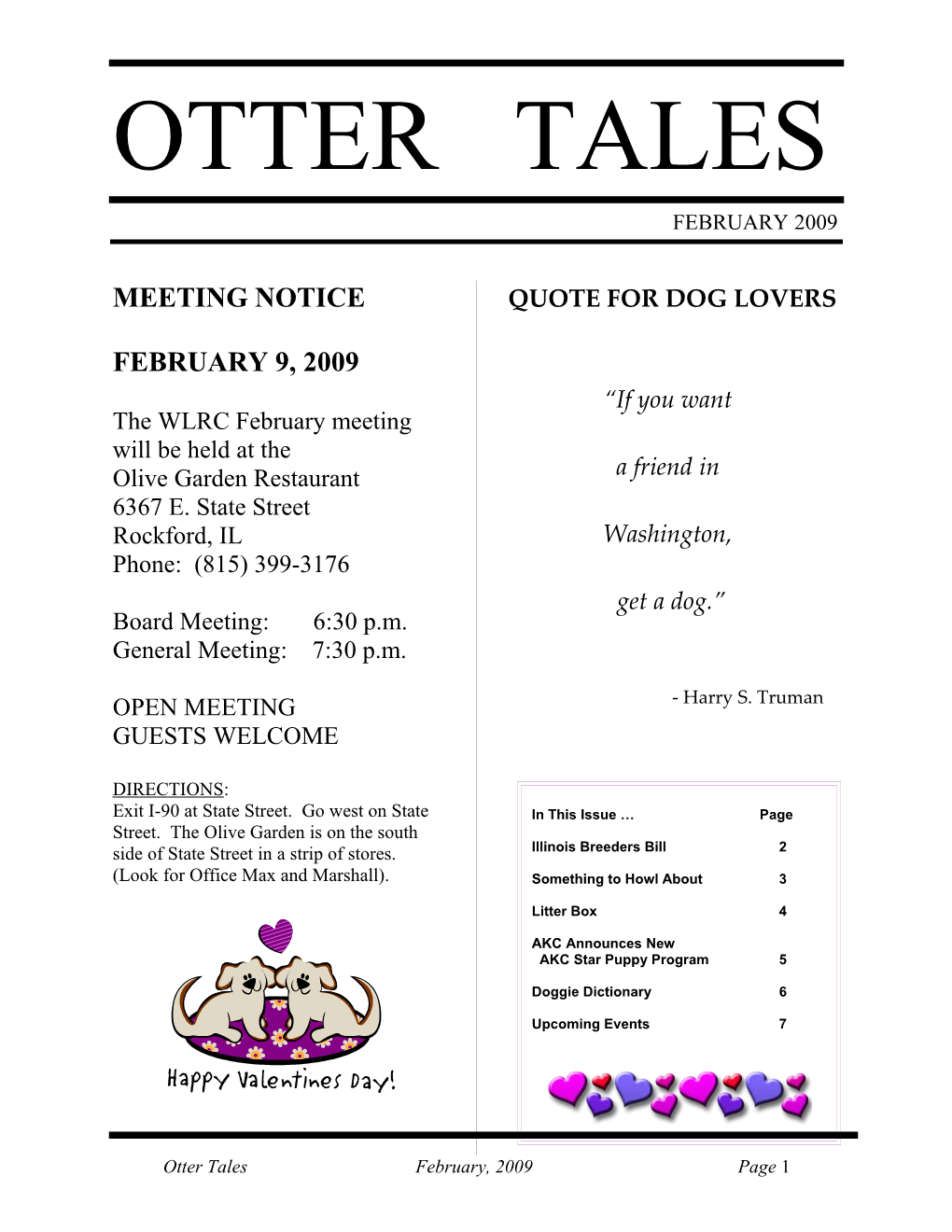 Otter Tales February, 2009 Page 1