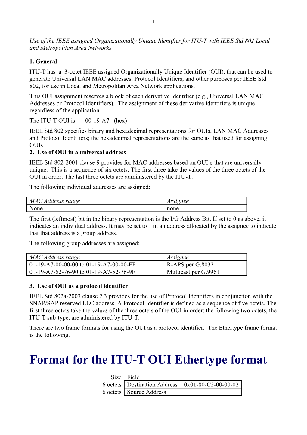 Use of the IEEE Assigned Organizationally Unique Identifier for ITU-T with IEEE Std 802