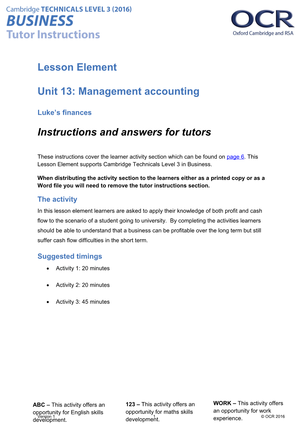 Cambridge Technicals Level 3 Business Lesson Element