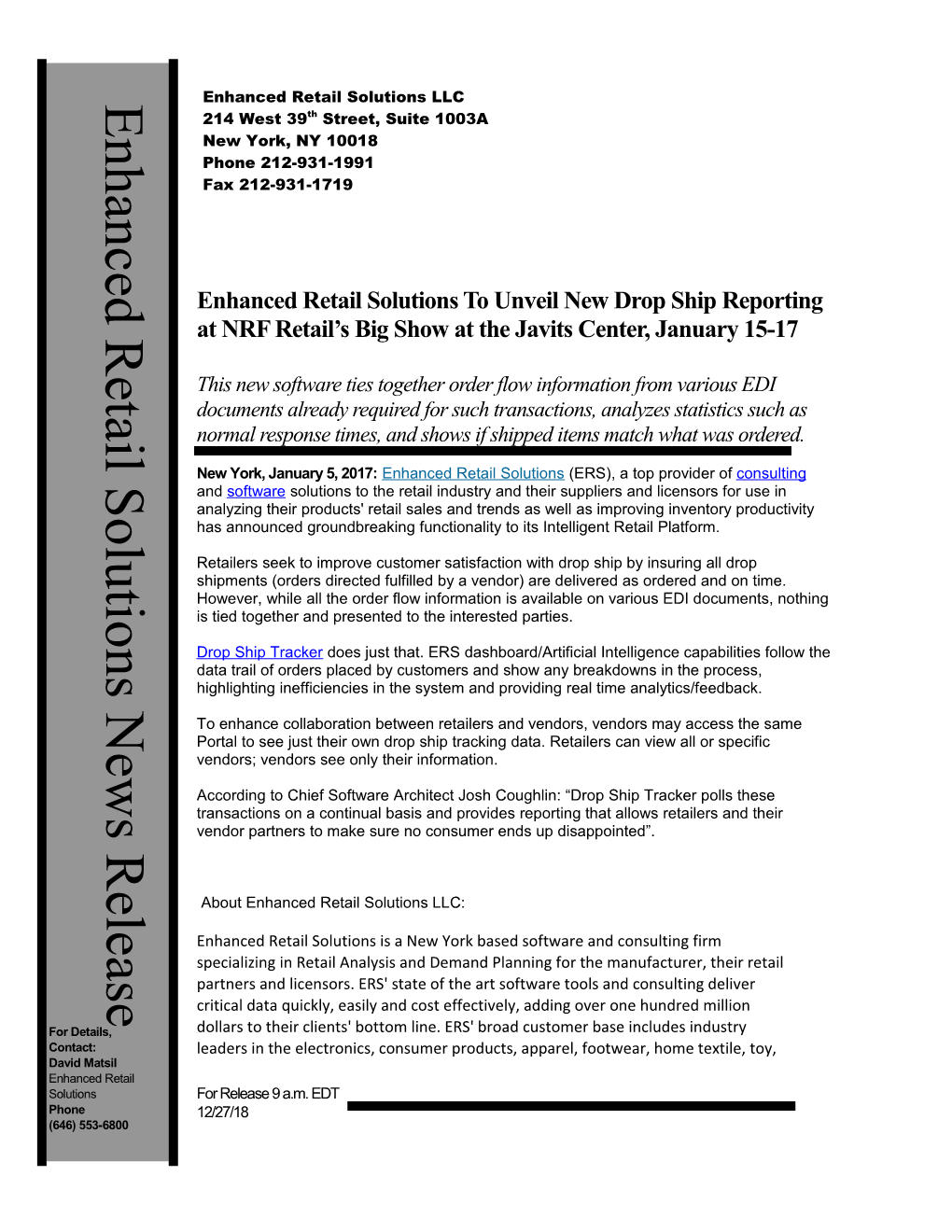 Enhanced Retail Solutions News Releasepage 1