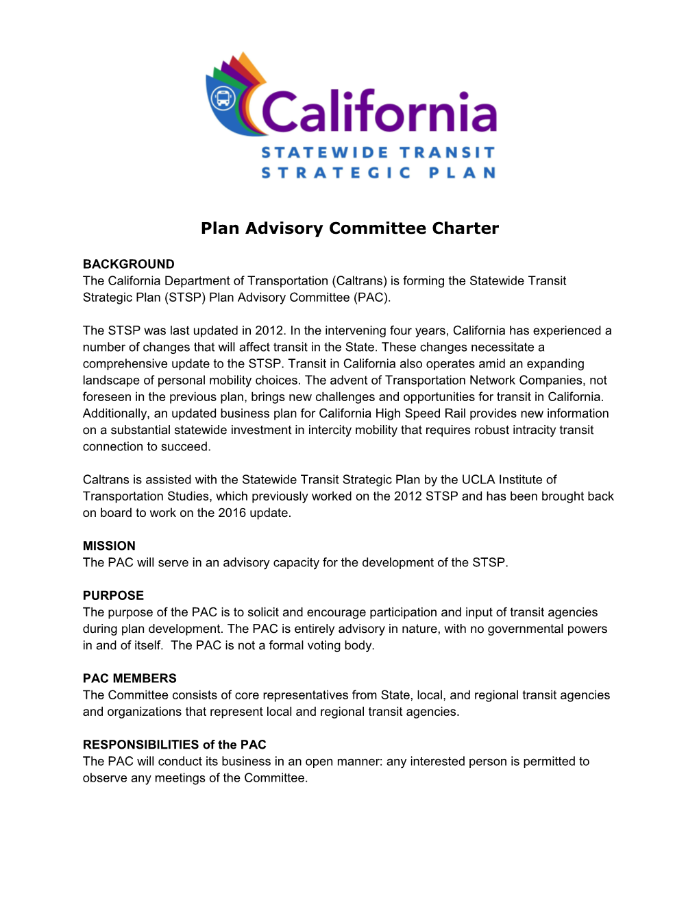 Plan Advisory Committee Charter