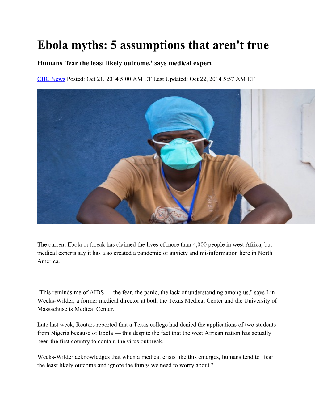 Ebola Myths: 5 Assumptions That Aren't True