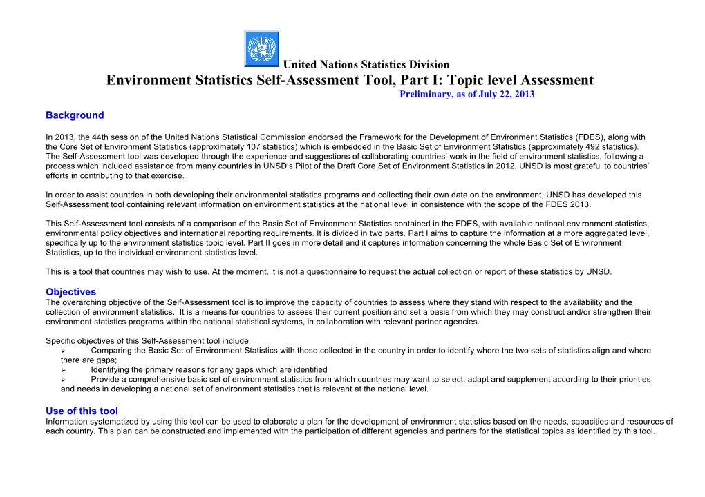 Environment Statistics Self-Assessment Tool, Part I: Topic Level Assessment