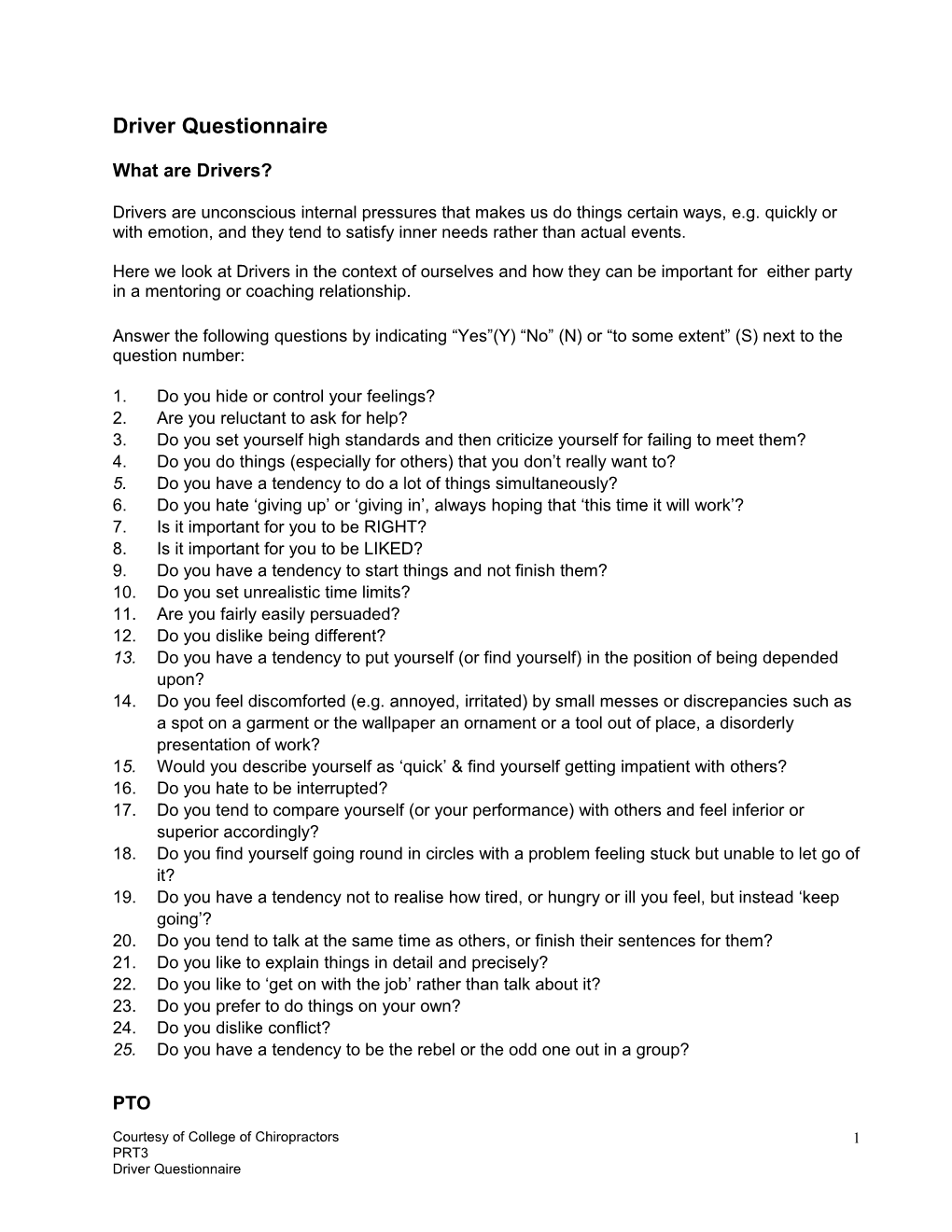 Driver Questionnaire