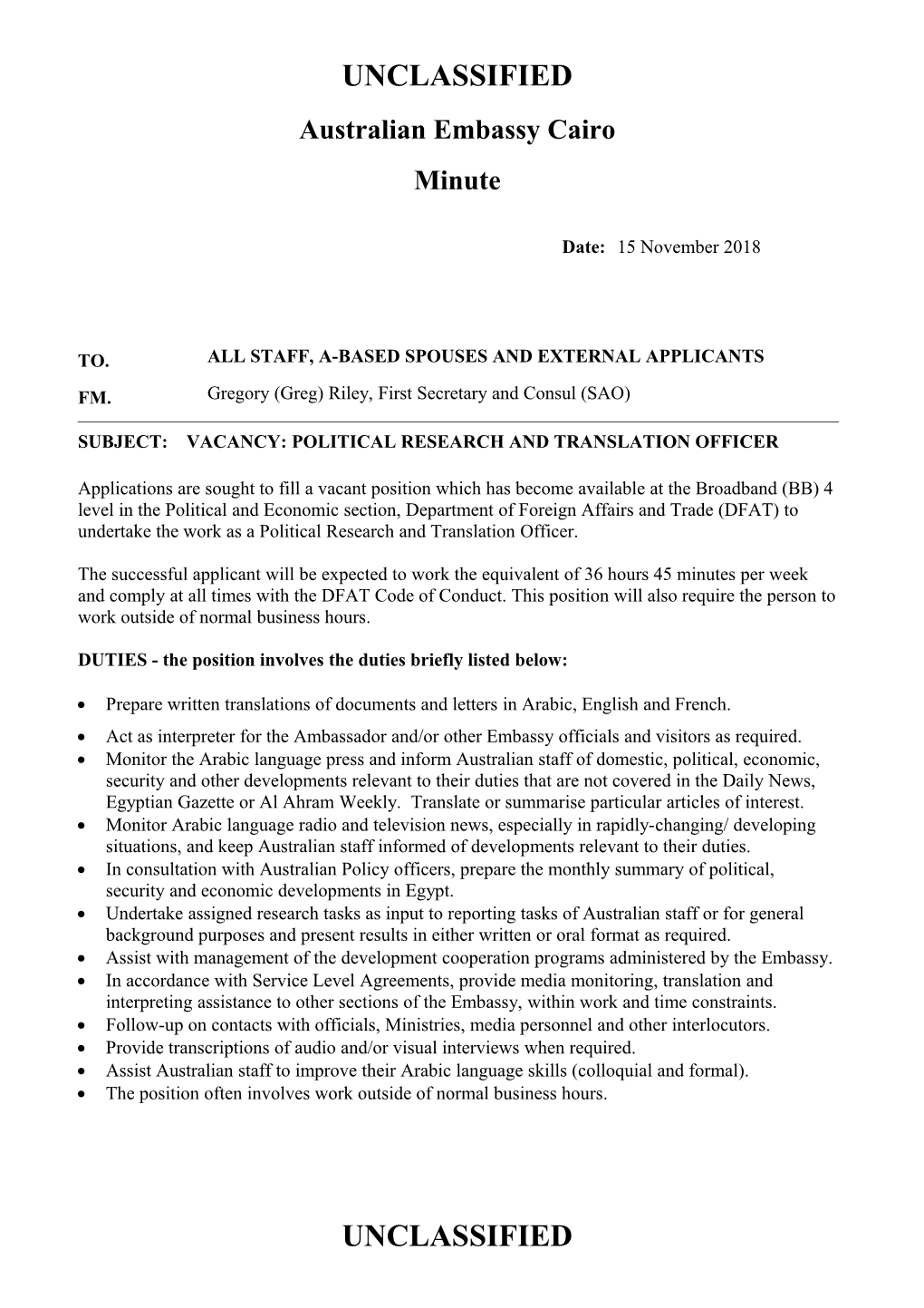 DFAT Minute (Traditional) - Version: 2.0 - Date: September 1995 - for DFAT Canberra