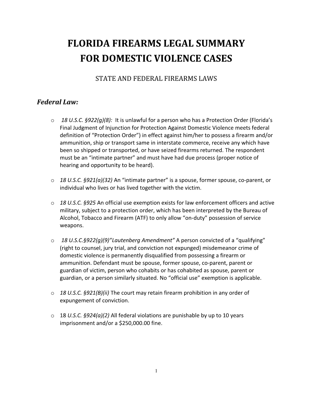 Florida Firearms Legal Summary for Domestic Violence Cases