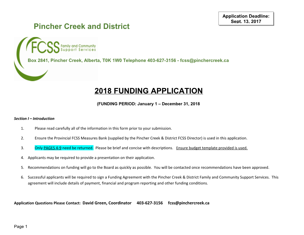 2018 Funding Application
