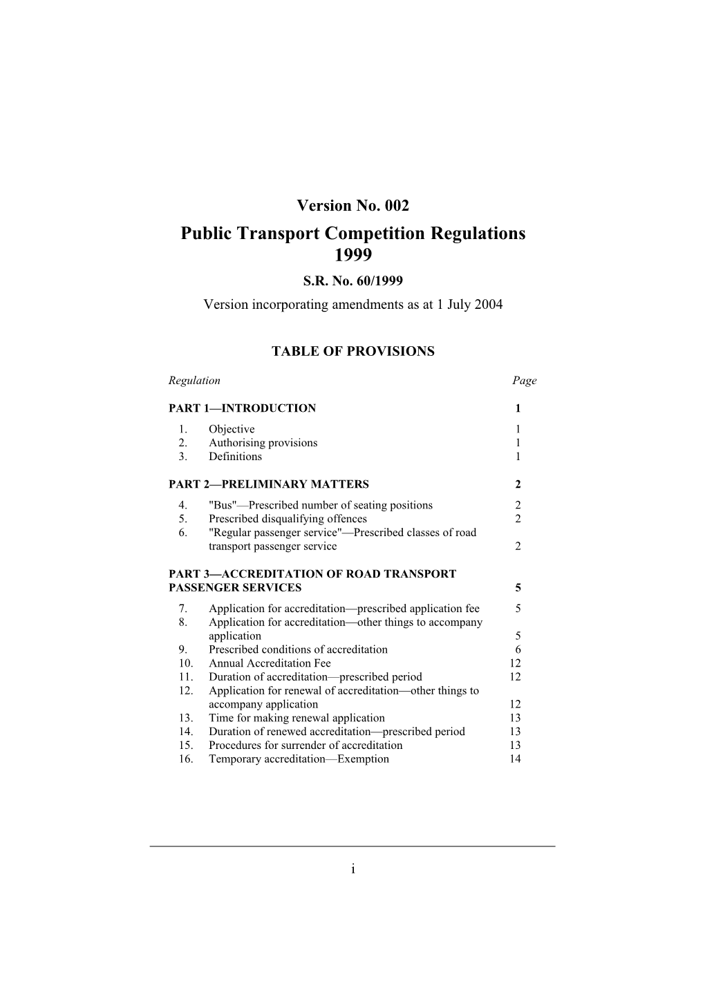 Public Transport Competition Regulations 1999