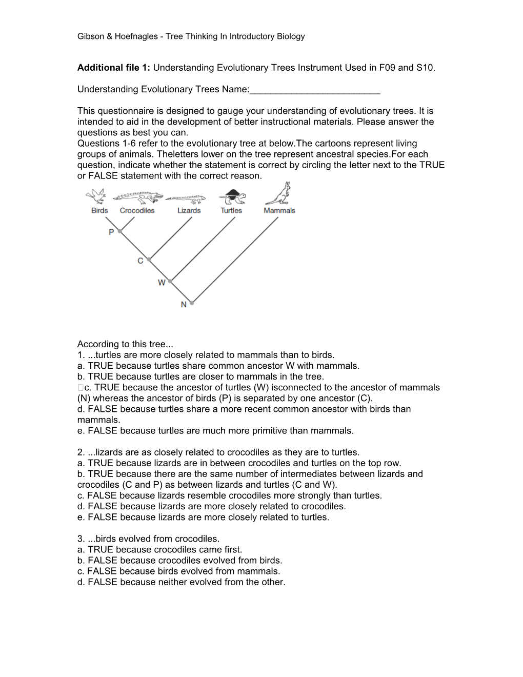 Gibson & Hoefnagles - Tree Thinking in Introductory Biology