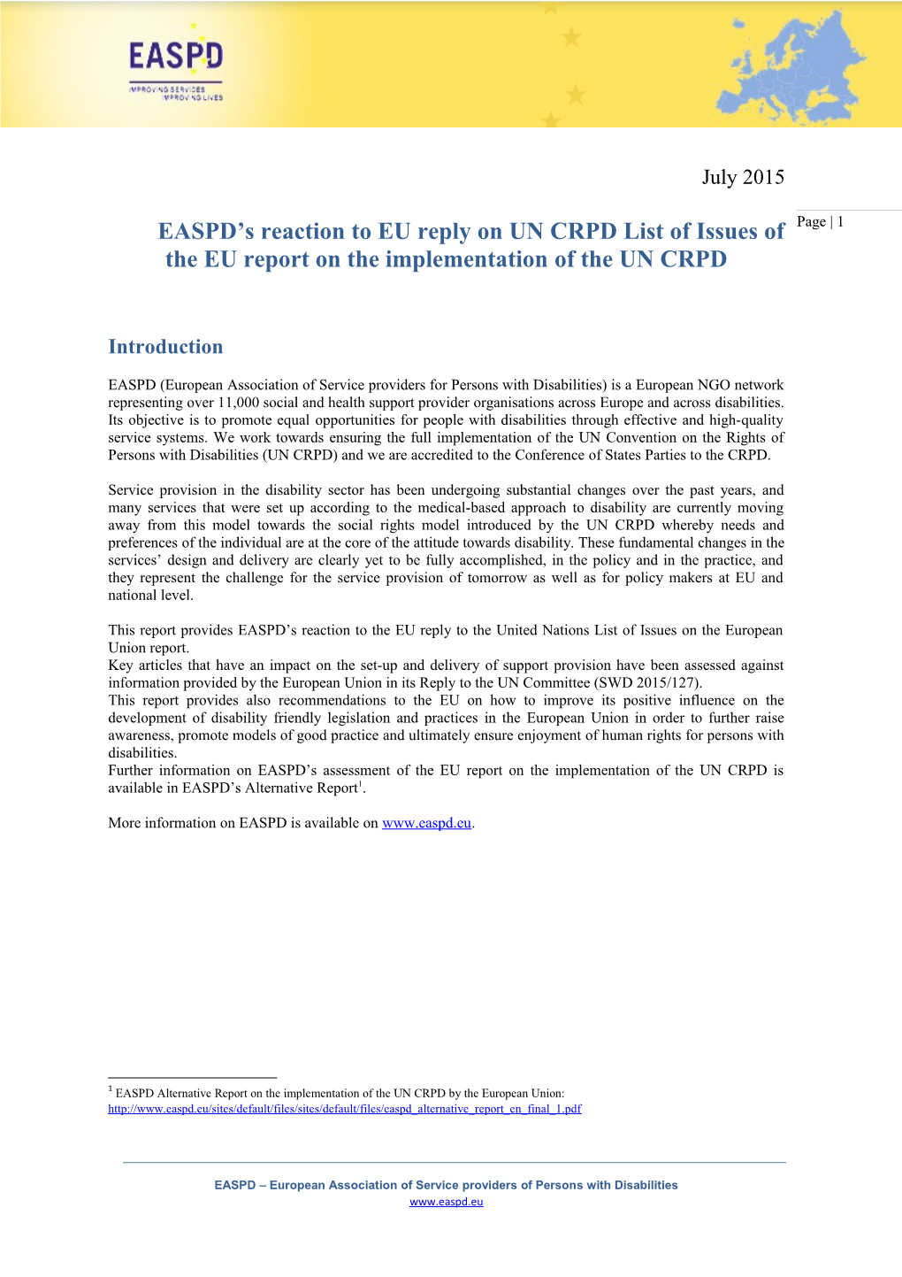 EASPD S Reaction to EU Reply on UN CRPD List of Issues of the EU Report on the Implementation