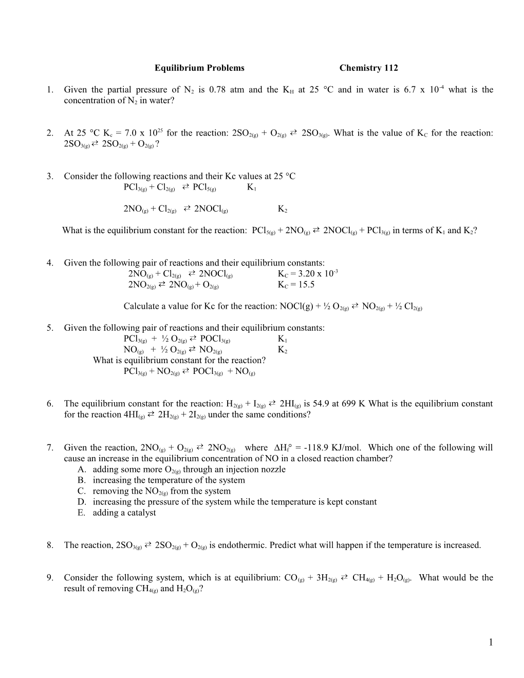 Equilibrium Problemschemistry 112
