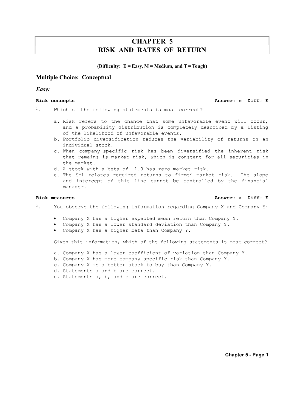 Risk and Rates of Return