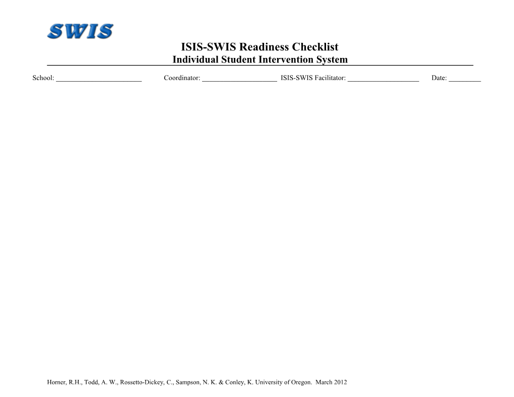 SWIS-CICO Readiness Checklist