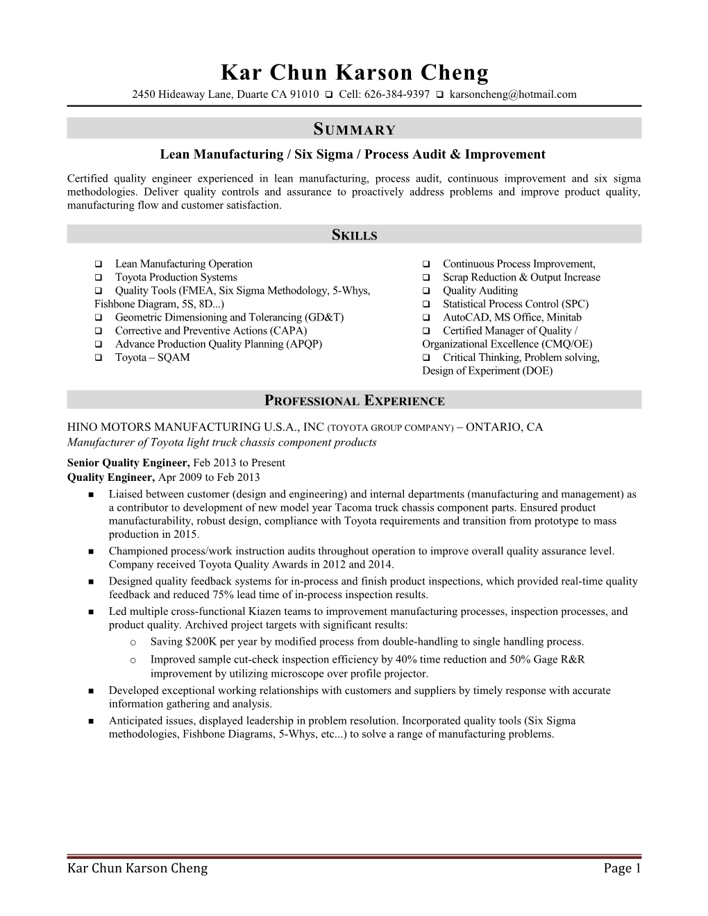 Midlevel Manufacturing Quality Engineer