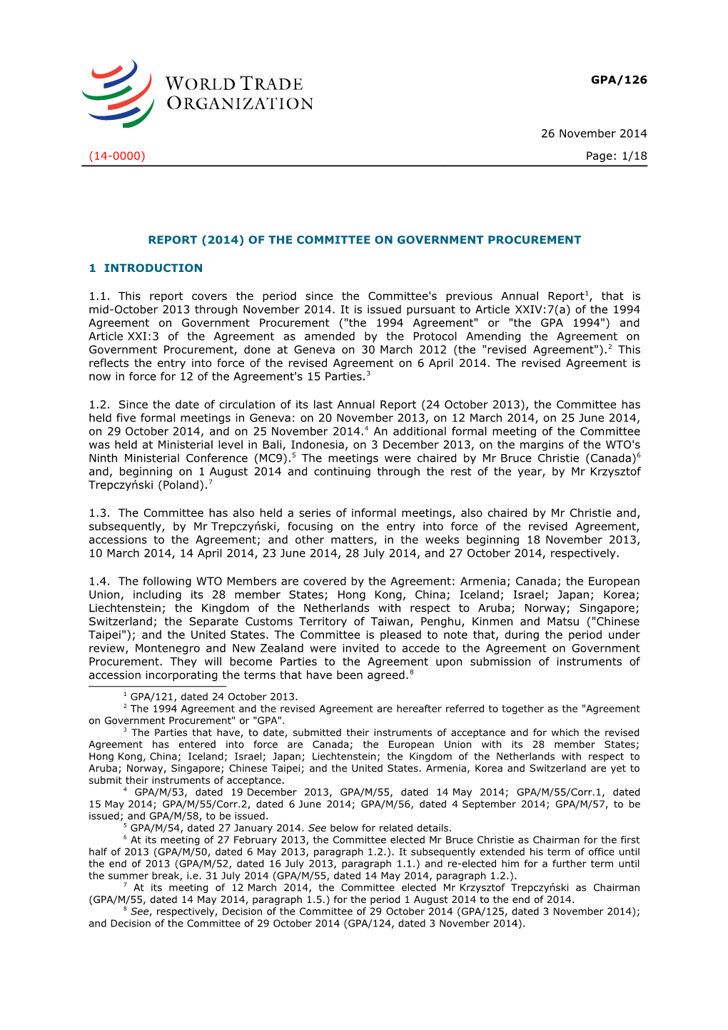 Report (2014) of the Committee on Government Procurement