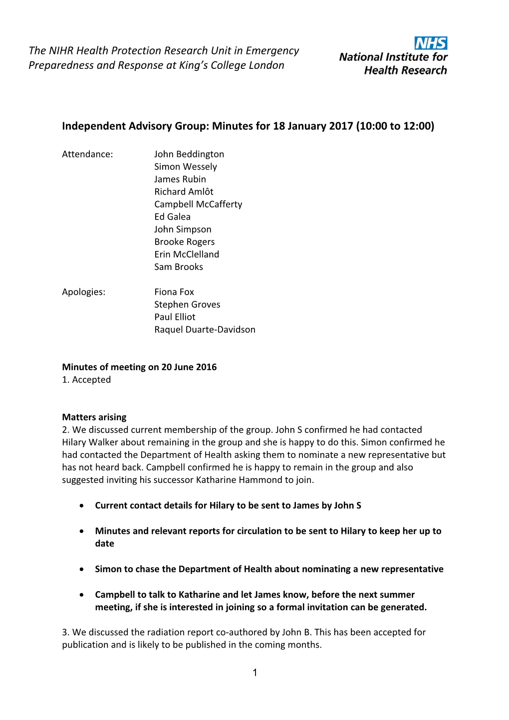 Independent Advisory Group: Minutes for 18January 2017 (10:00 to 12:00)