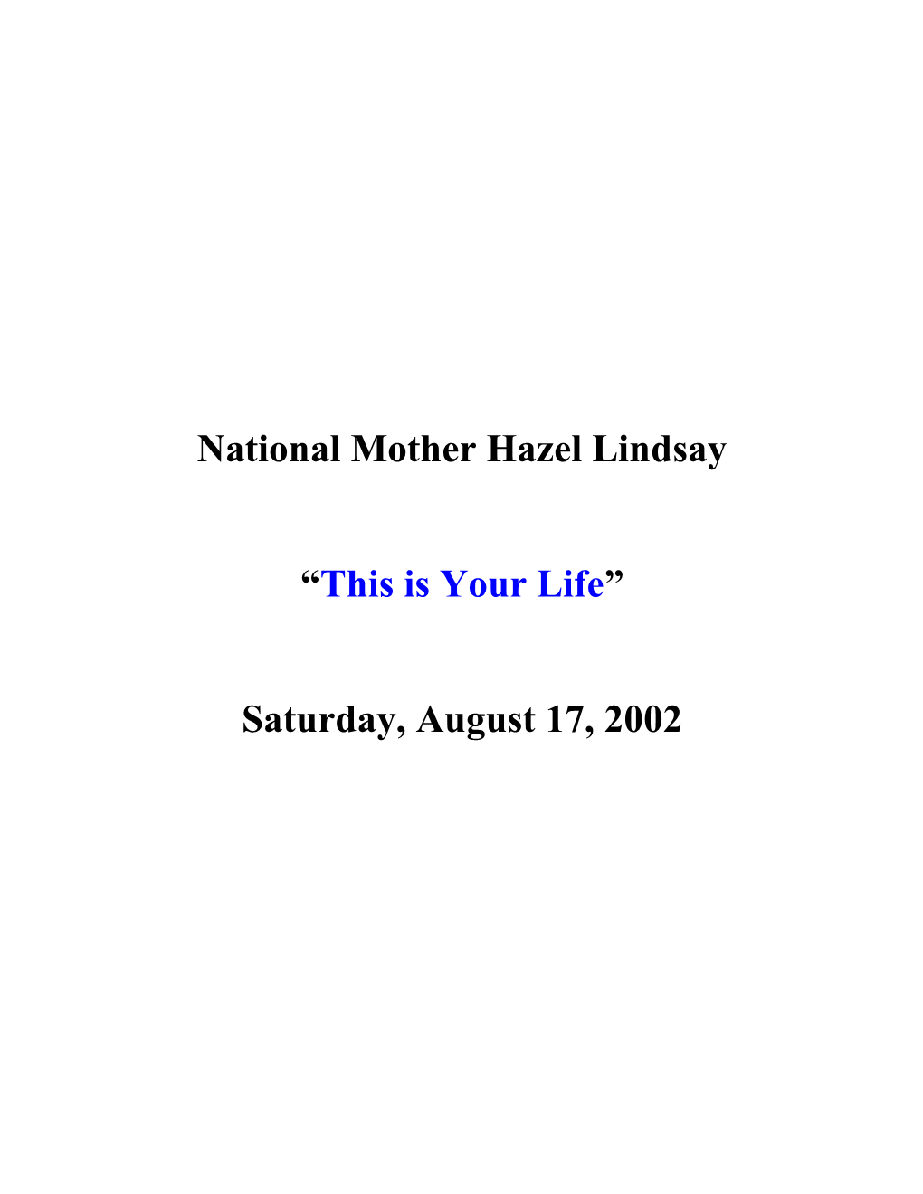 National Mother Hazel Lindsay