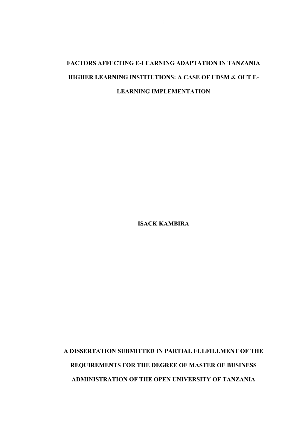 A Dissertation Submitted in Partial Fulfillment of The