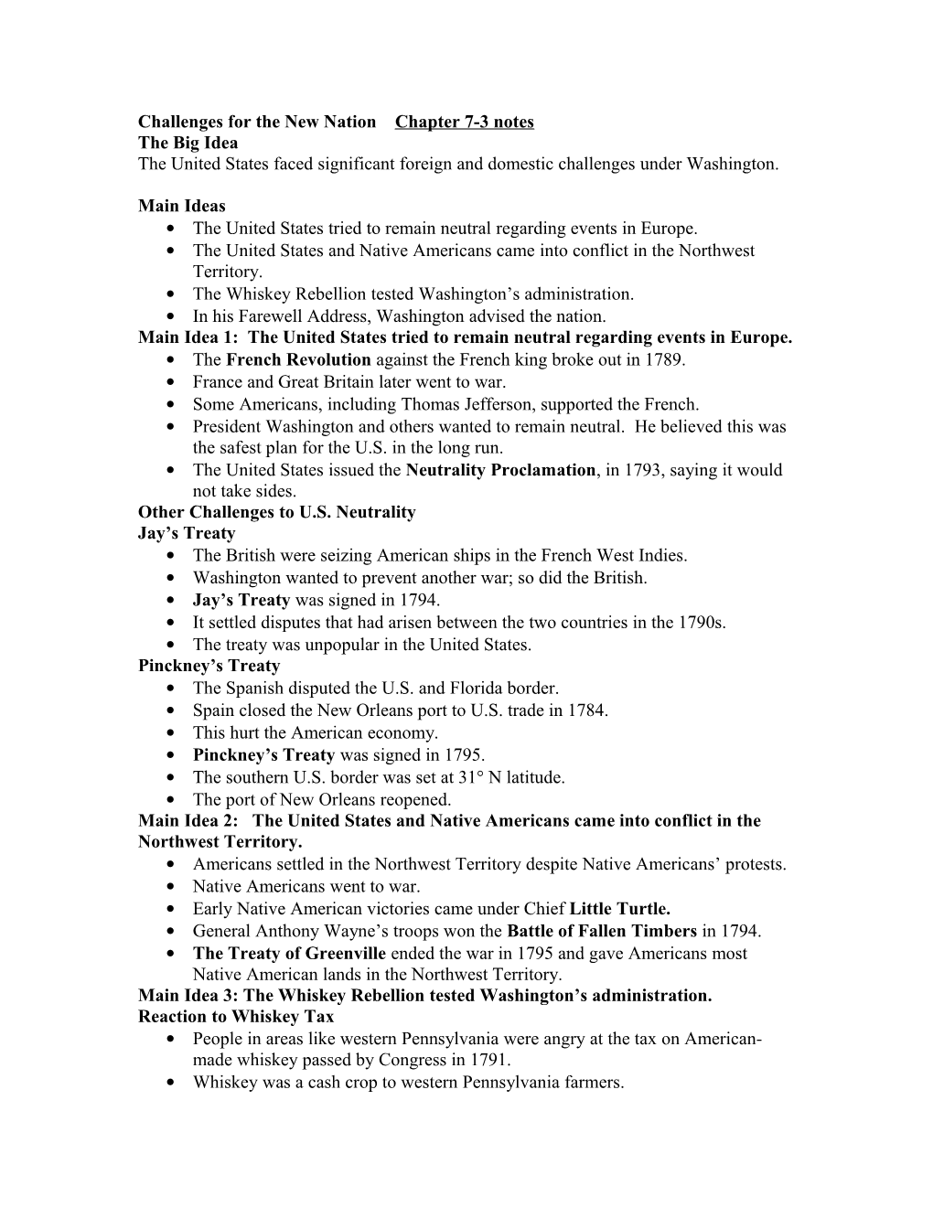Challenges for the New Nation Chapter 7-3 Notes