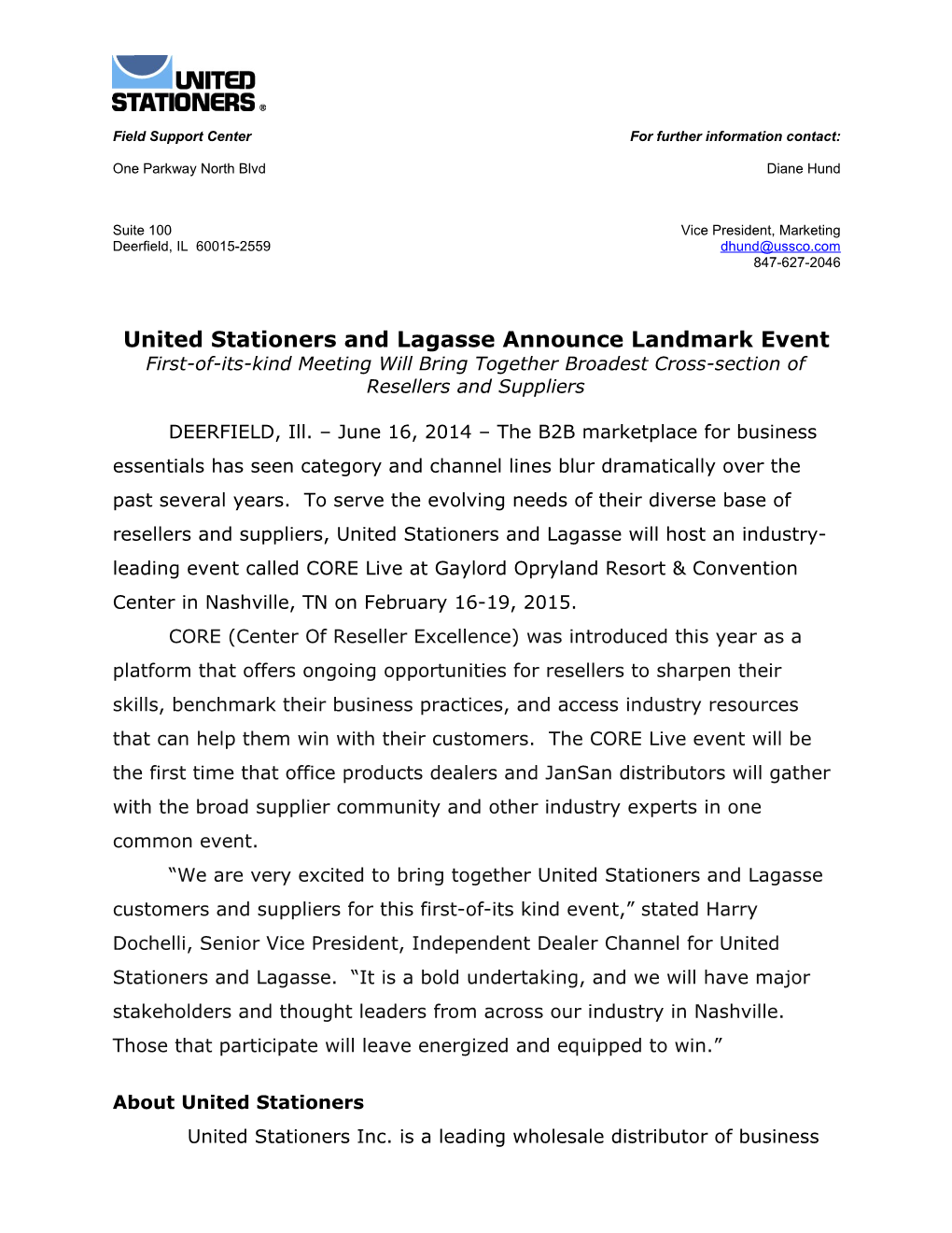 United Stationers and Lagasse Announce Landmark Event