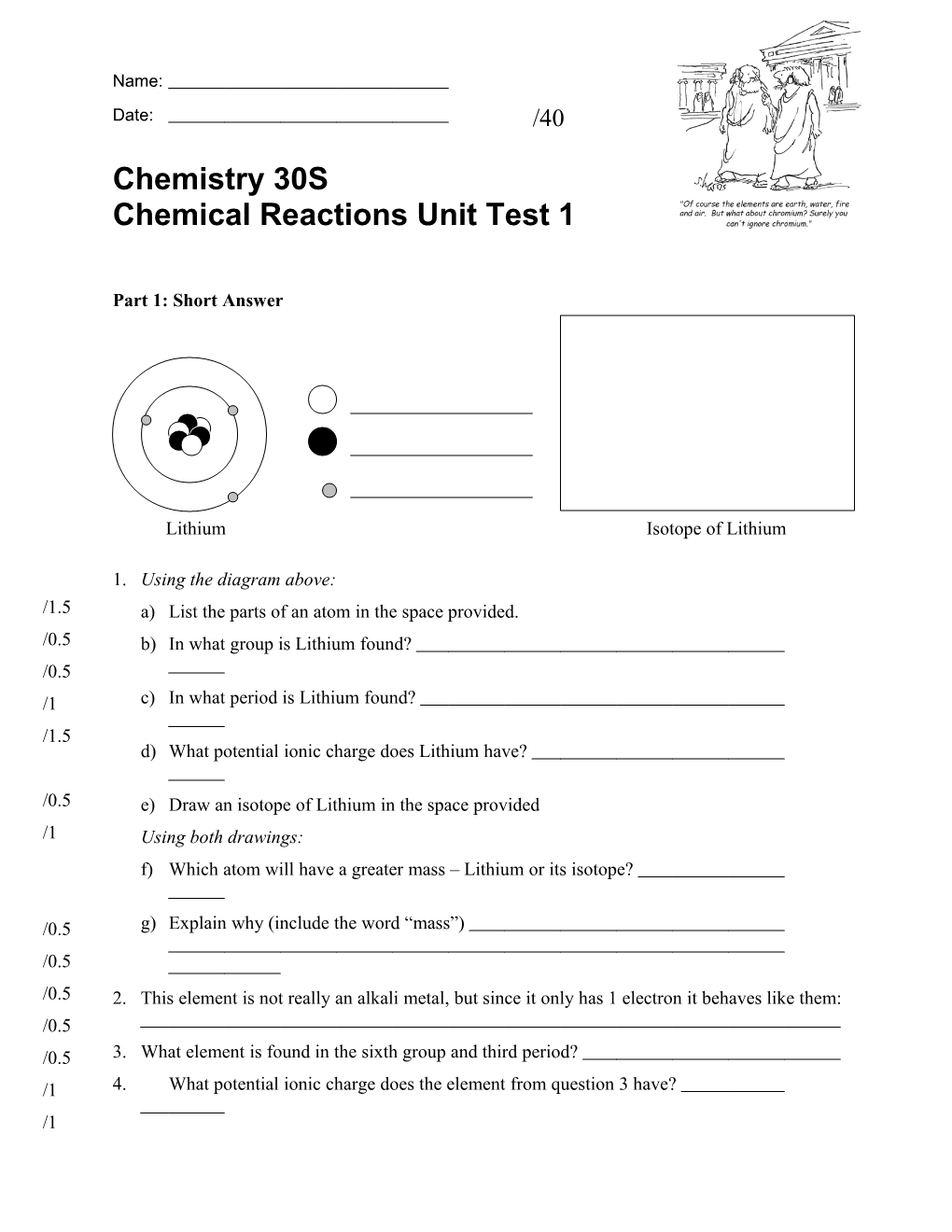 Chemical Reactions Unit Test 1