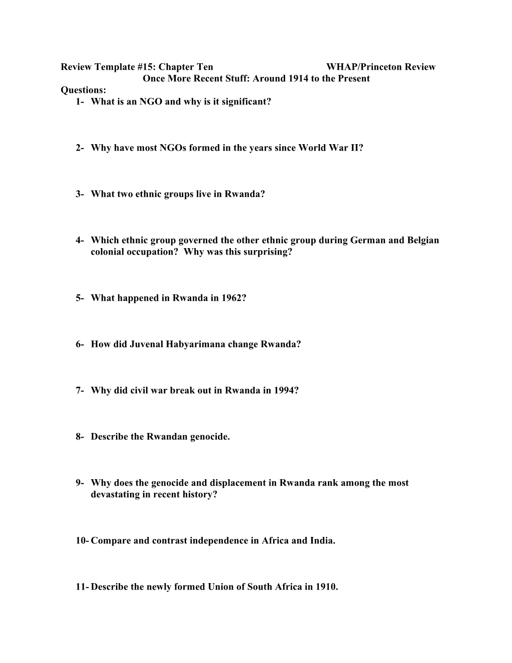 Review Template #15: Chapter Ten WHAP/Princeton Review