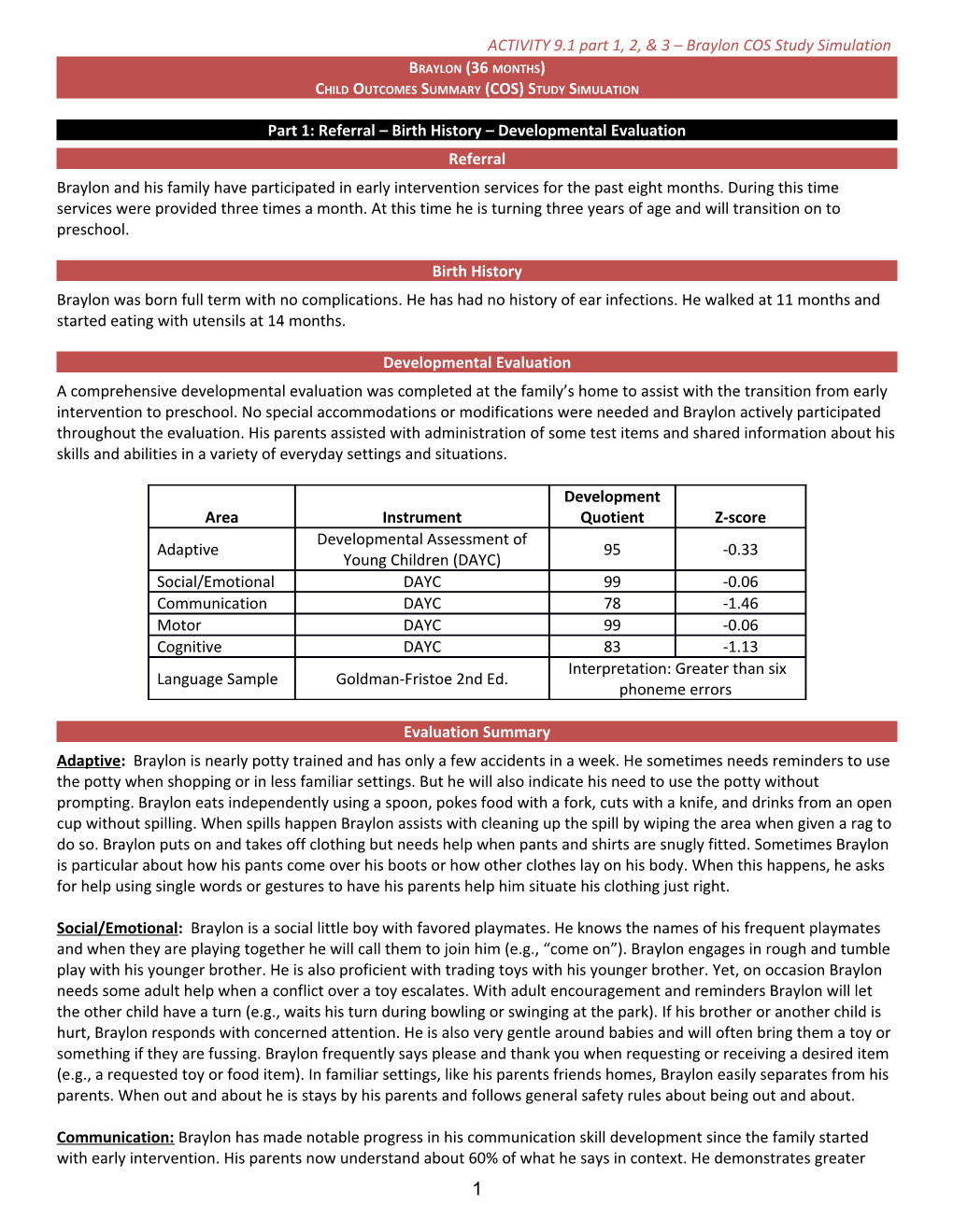 Related Services Eval Format, Hd