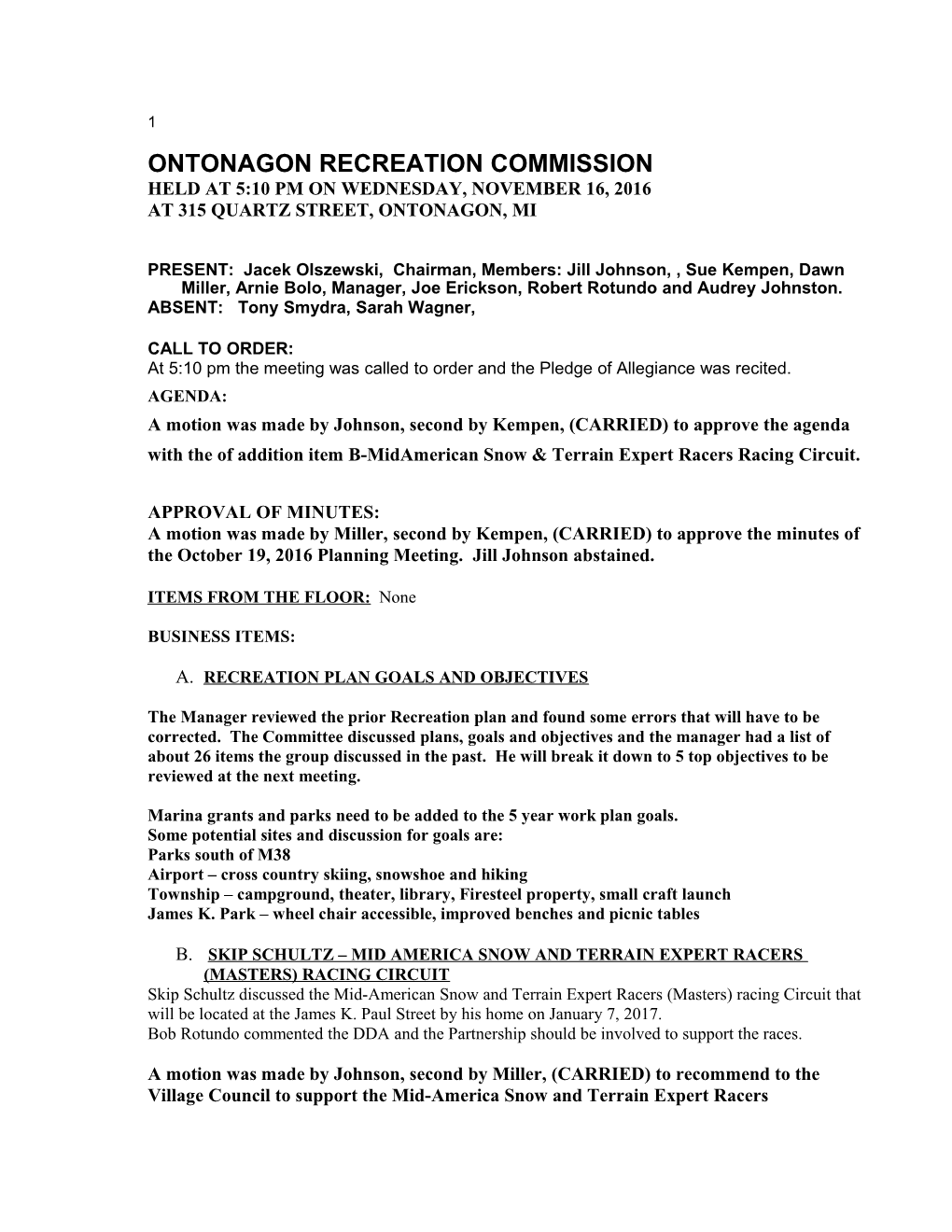 Ontonagon Recreation Commission