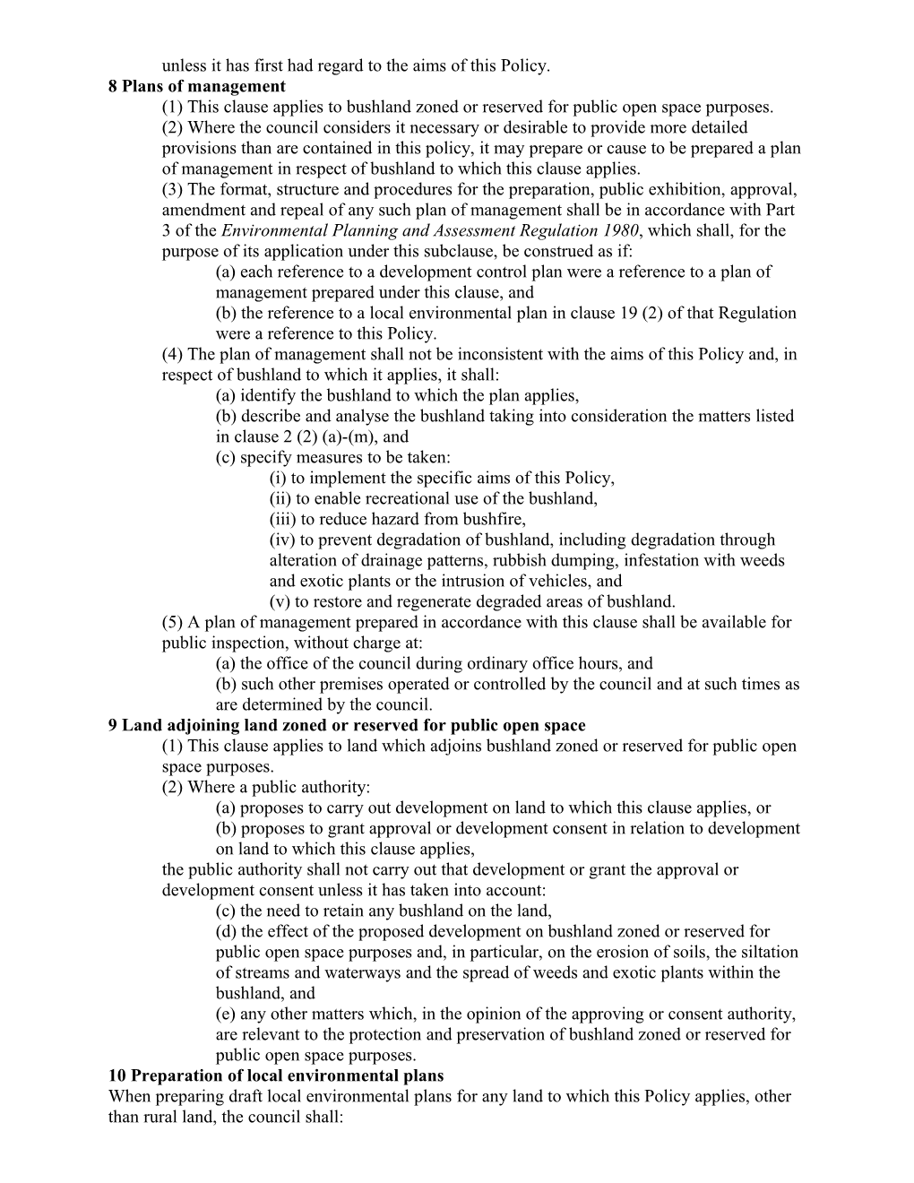 State Environmental Planning Policy No 19 Bushland in Urban Areas
