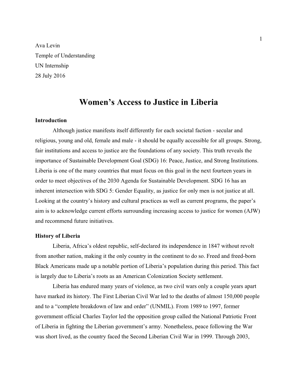 Women S Access to Justice in Liberia