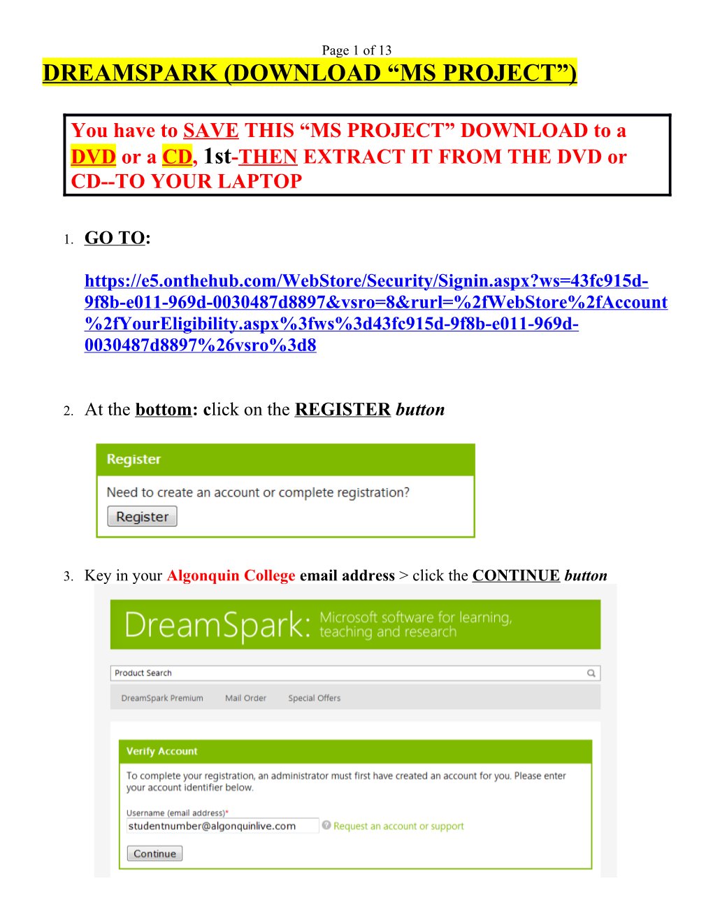 Dreamspark (Download Ms Project )