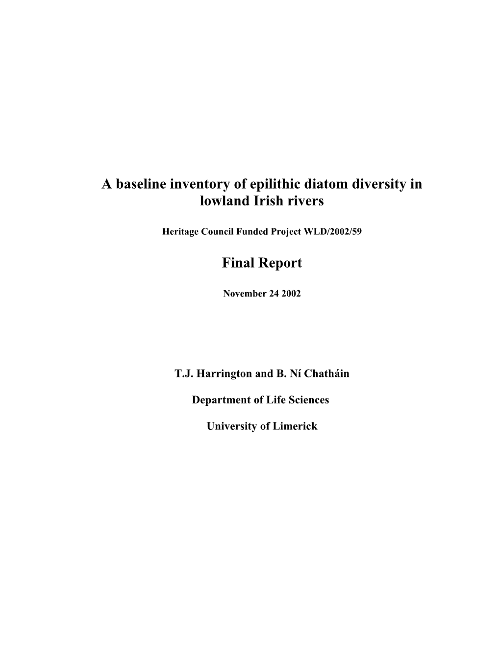 A Baseline Inventory of Diatom Diversity in Lowland Irish Rivers