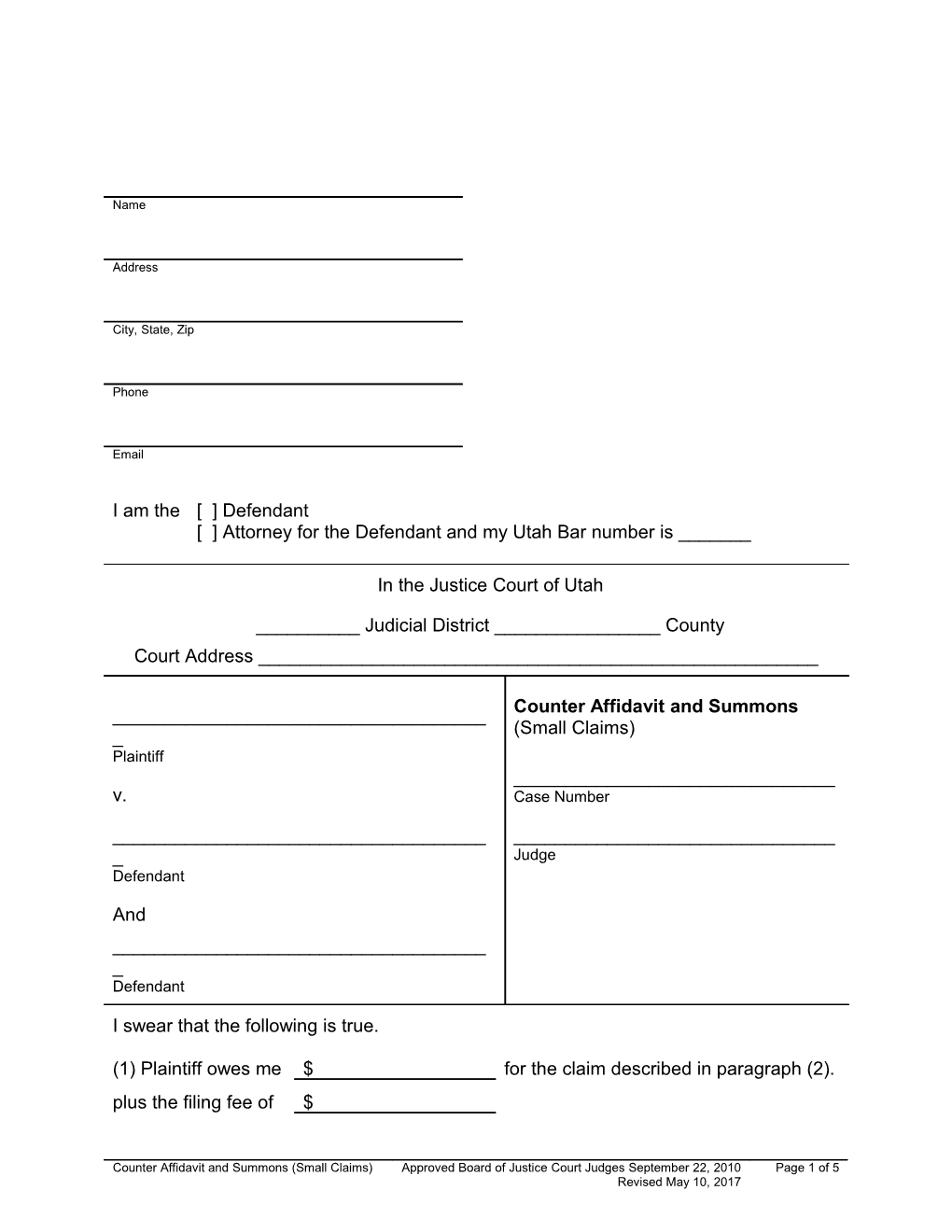 Counter Affidavit and Summons