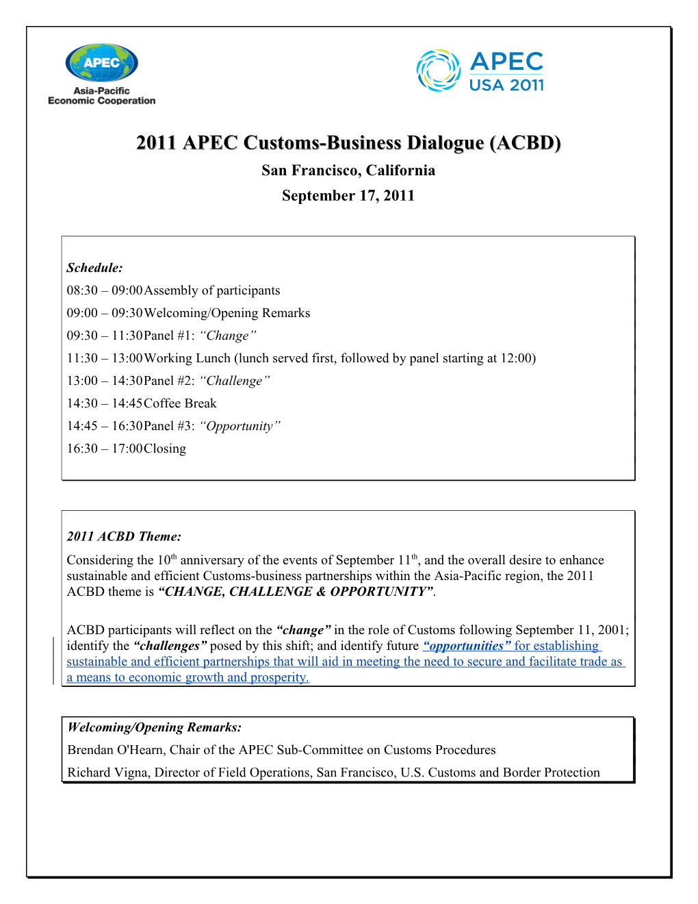2011 APEC Customs-Business Dialogue (ACBD)