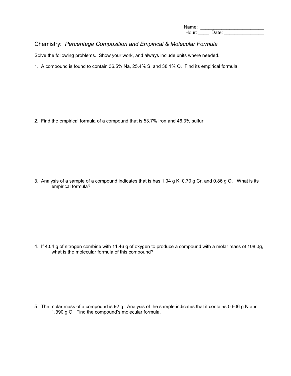 Percentage Composition and Empirical & Molecular Formula