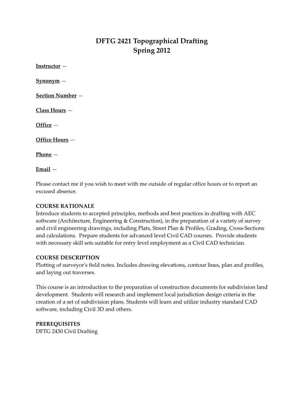 DFTG 2421Topographical Drafting