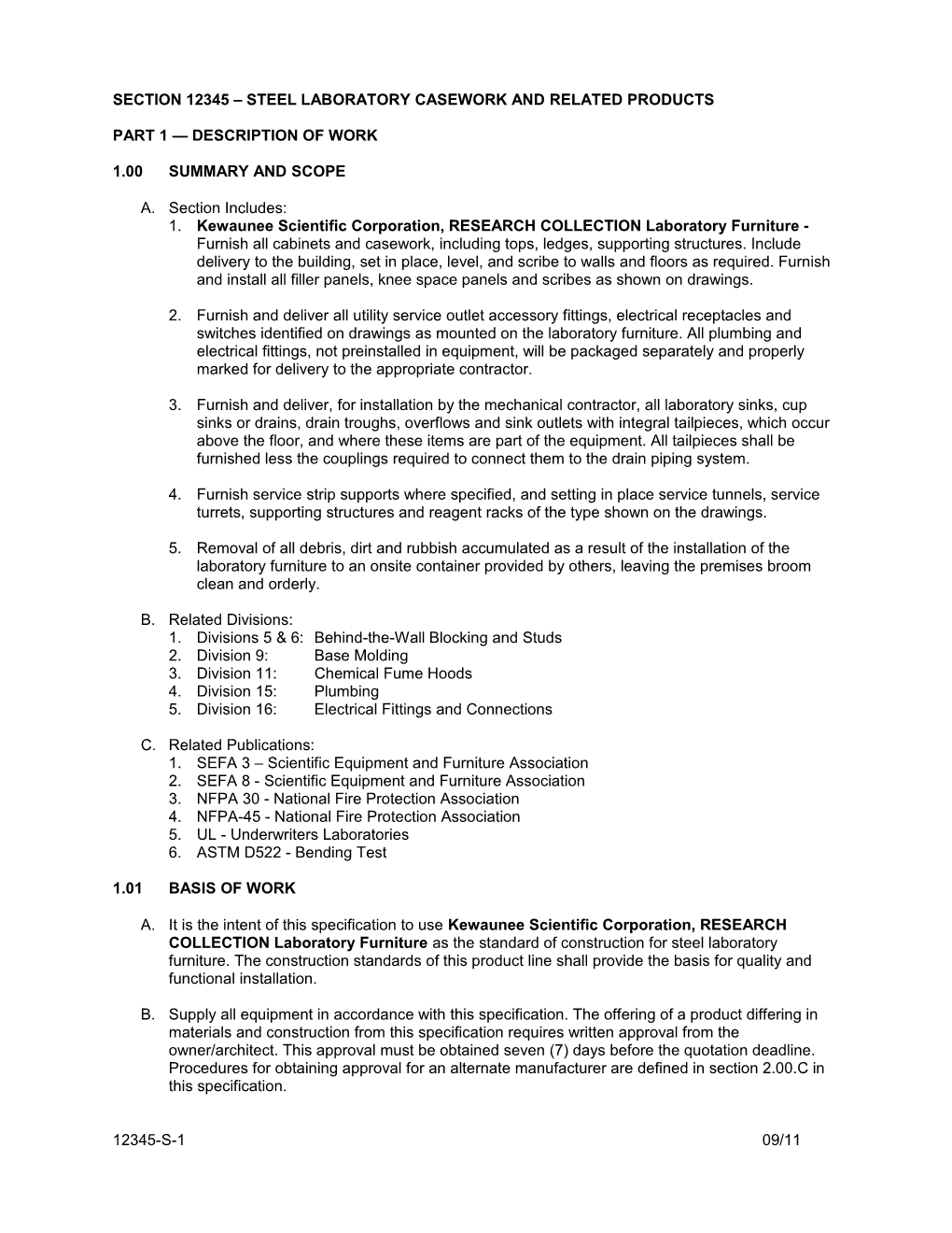 Section 12345 Steel Laboratory Casework and Related Products