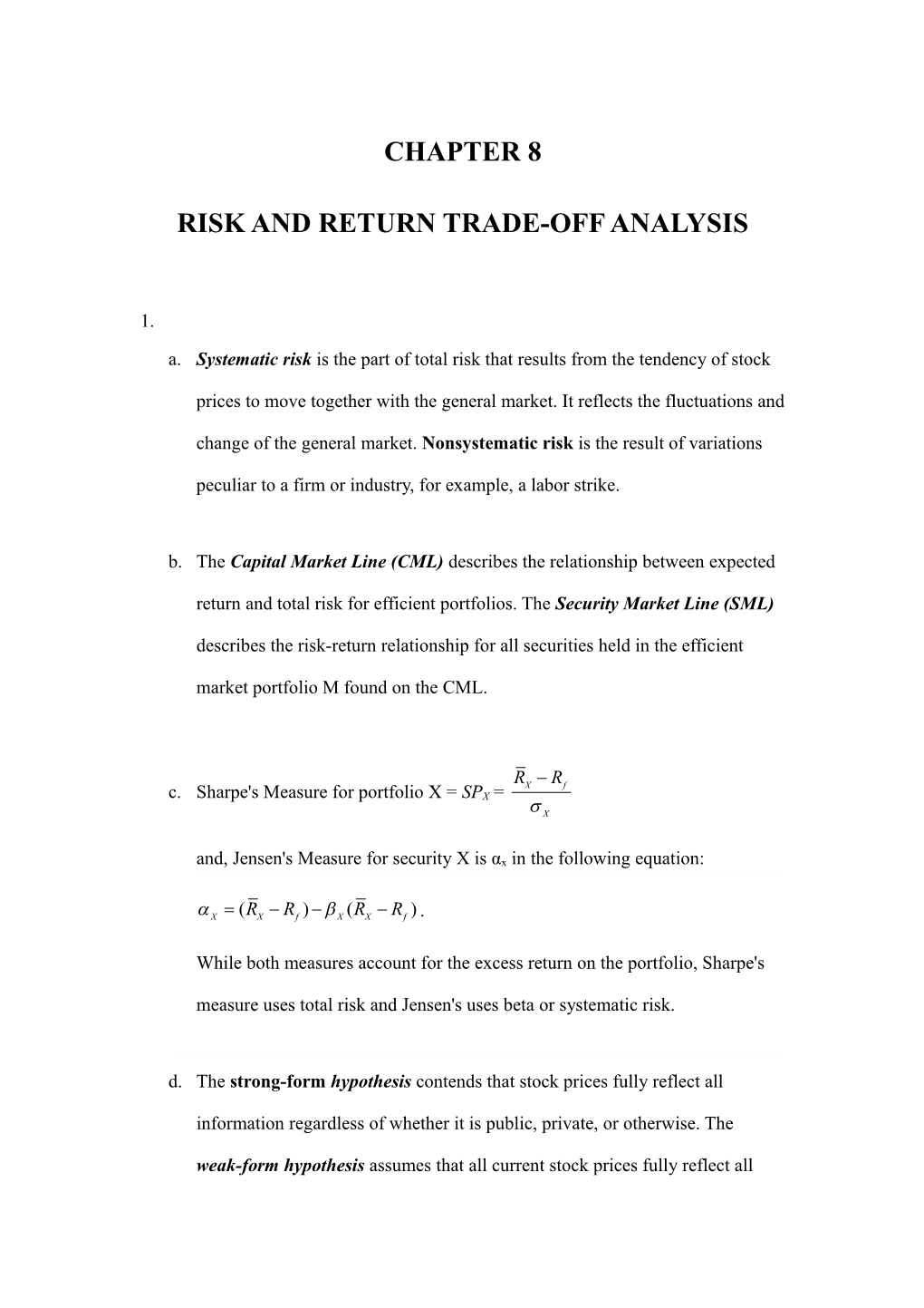 Risk and Return Trade-Off Analysis