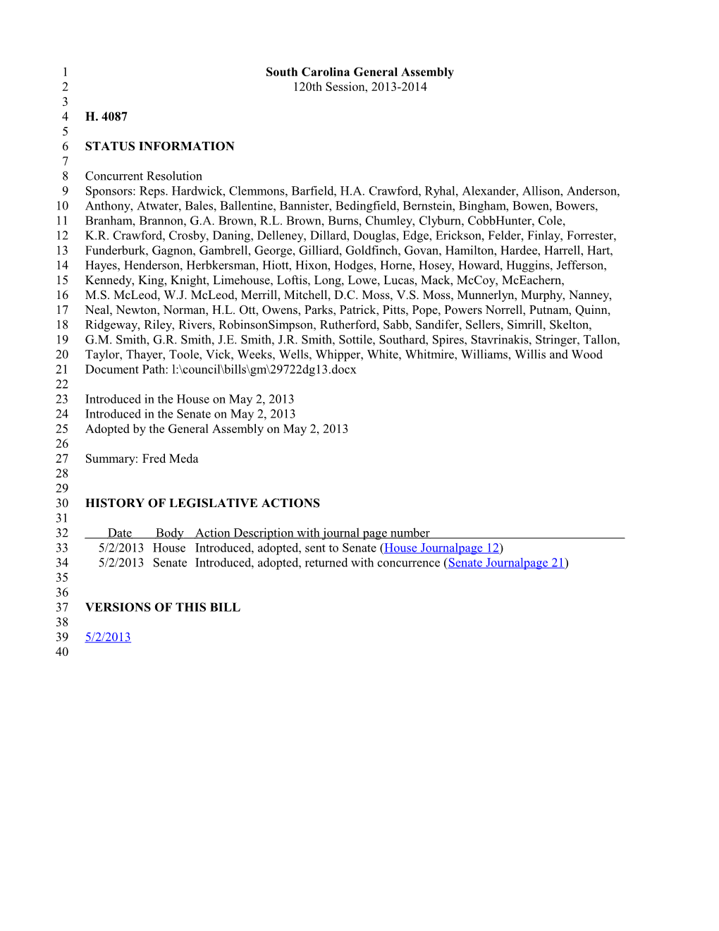 2013-2014 Bill 4087: Fred Meda - South Carolina Legislature Online