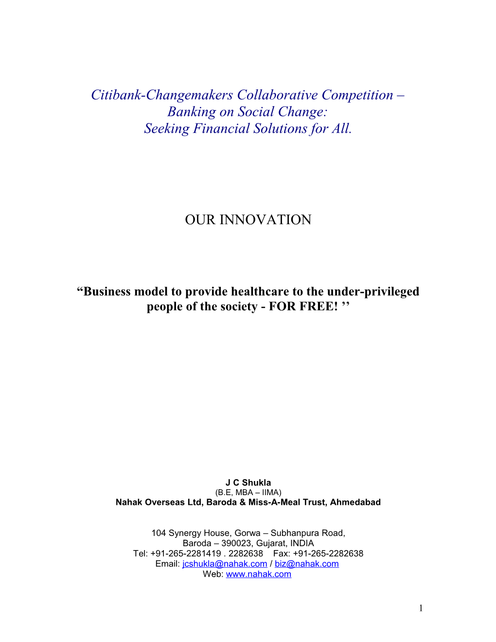 Citibank-Changemakers Collaborative Competition Banking on Social Change