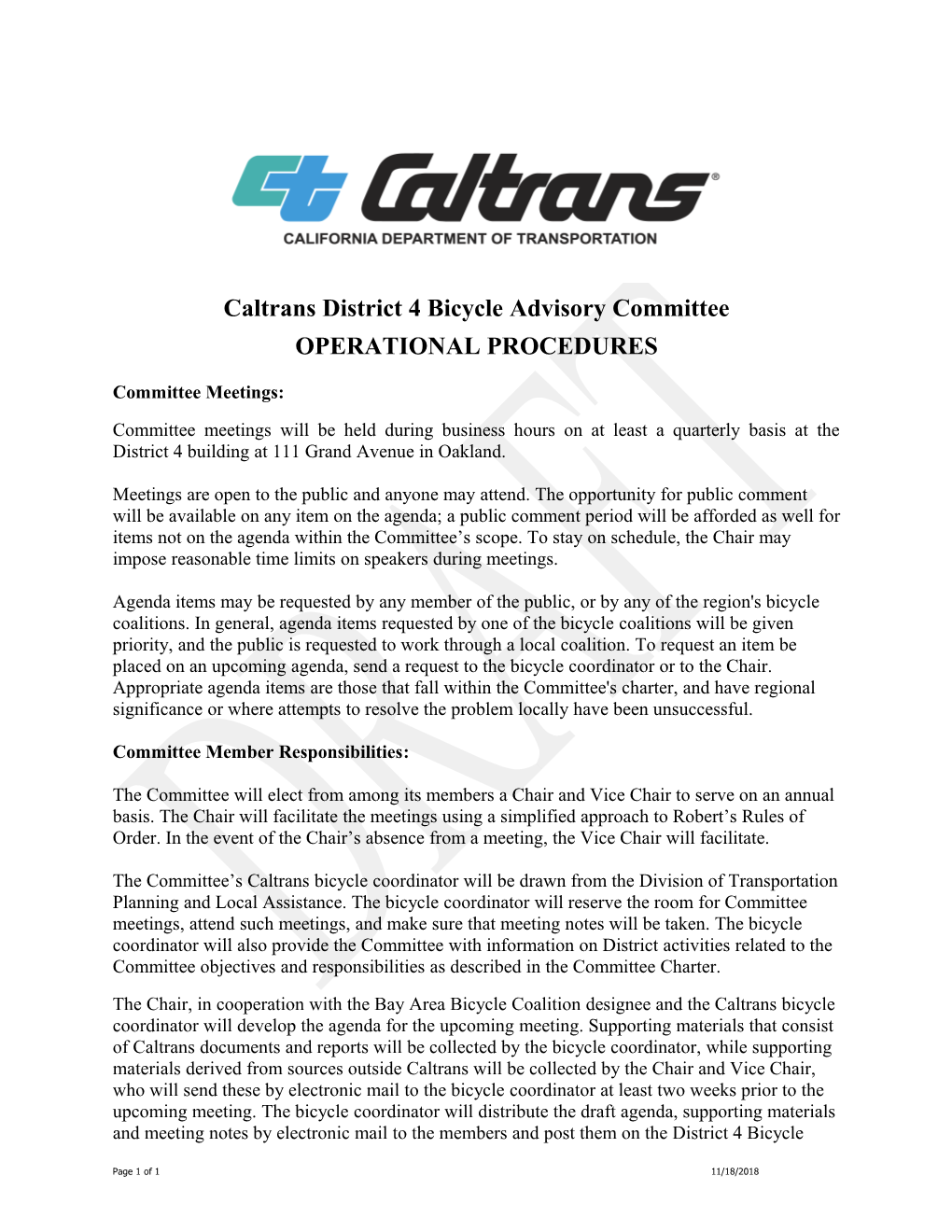 Caltrans District 4 Bicycle Advisory Committee (BAC) Membership Criteria & Objectives