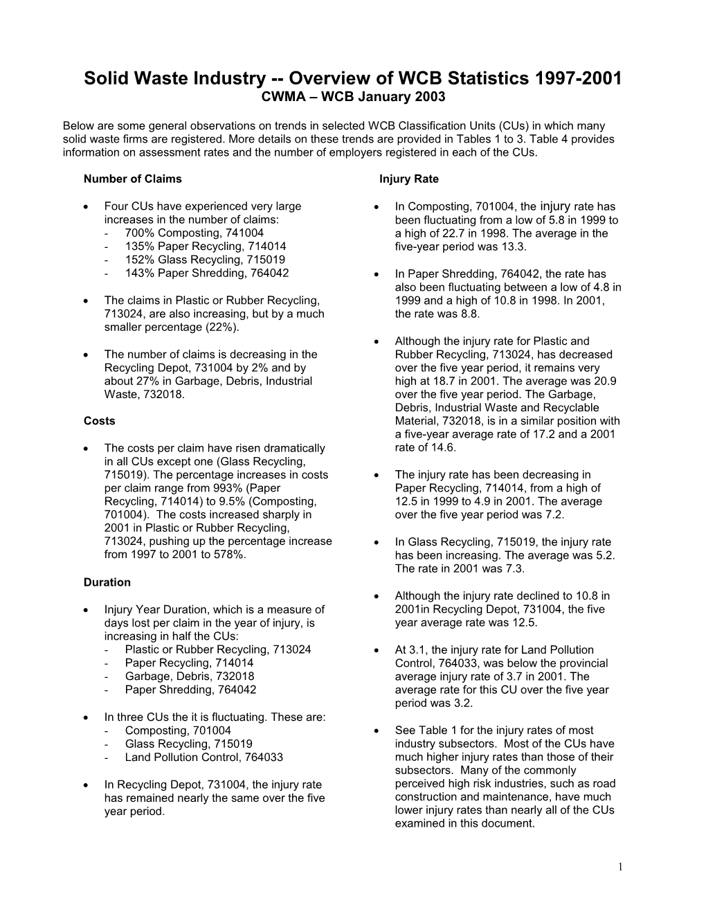 Solid Waste General Statistics