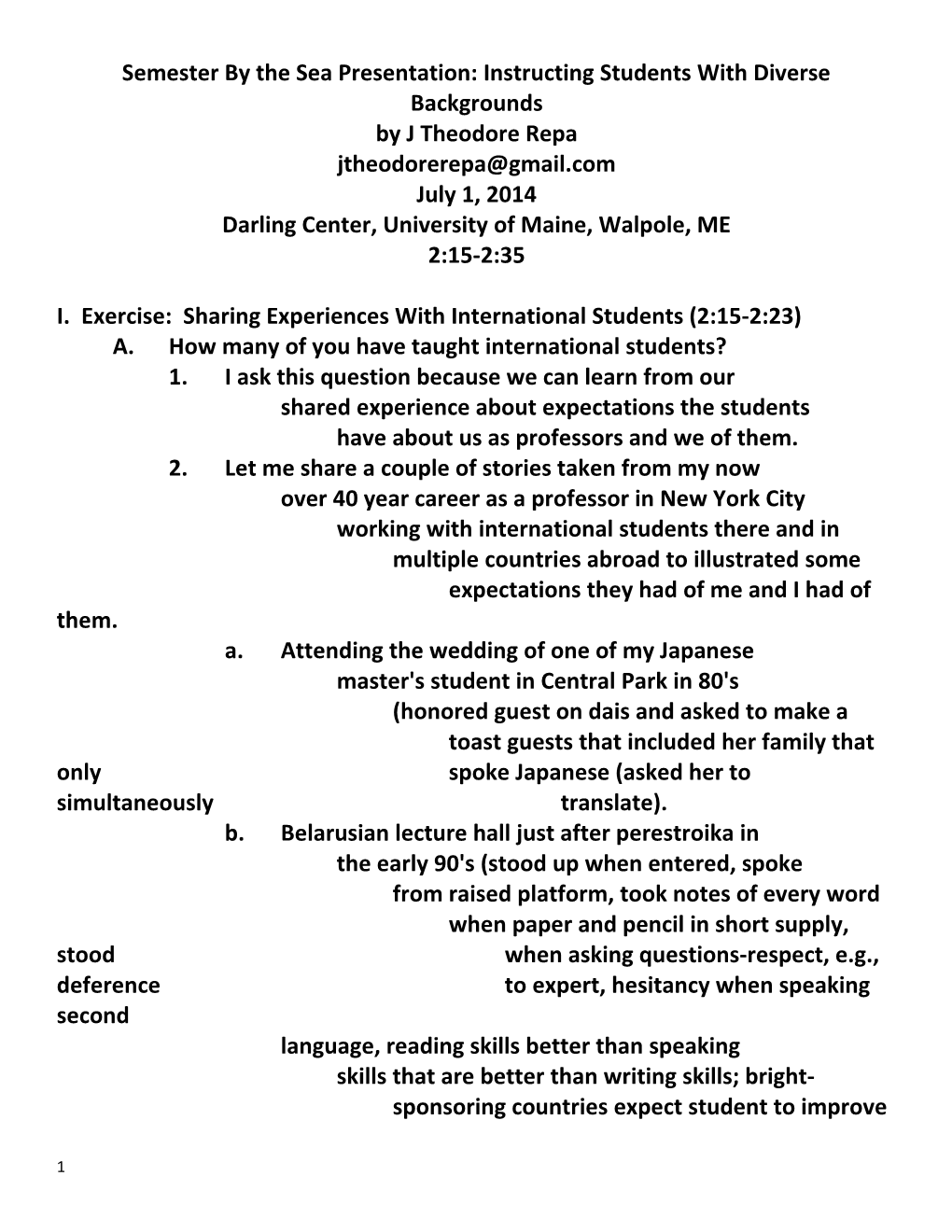 Semester by the Sea Presentation: Instructing Students with Diverse Backgrounds