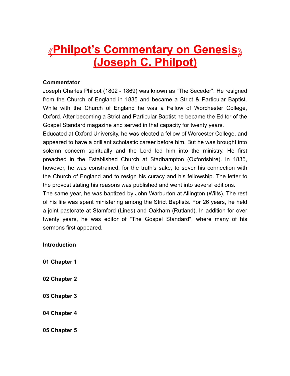 Philpot S Commentaryongenesis (Joseph C. Philpot)
