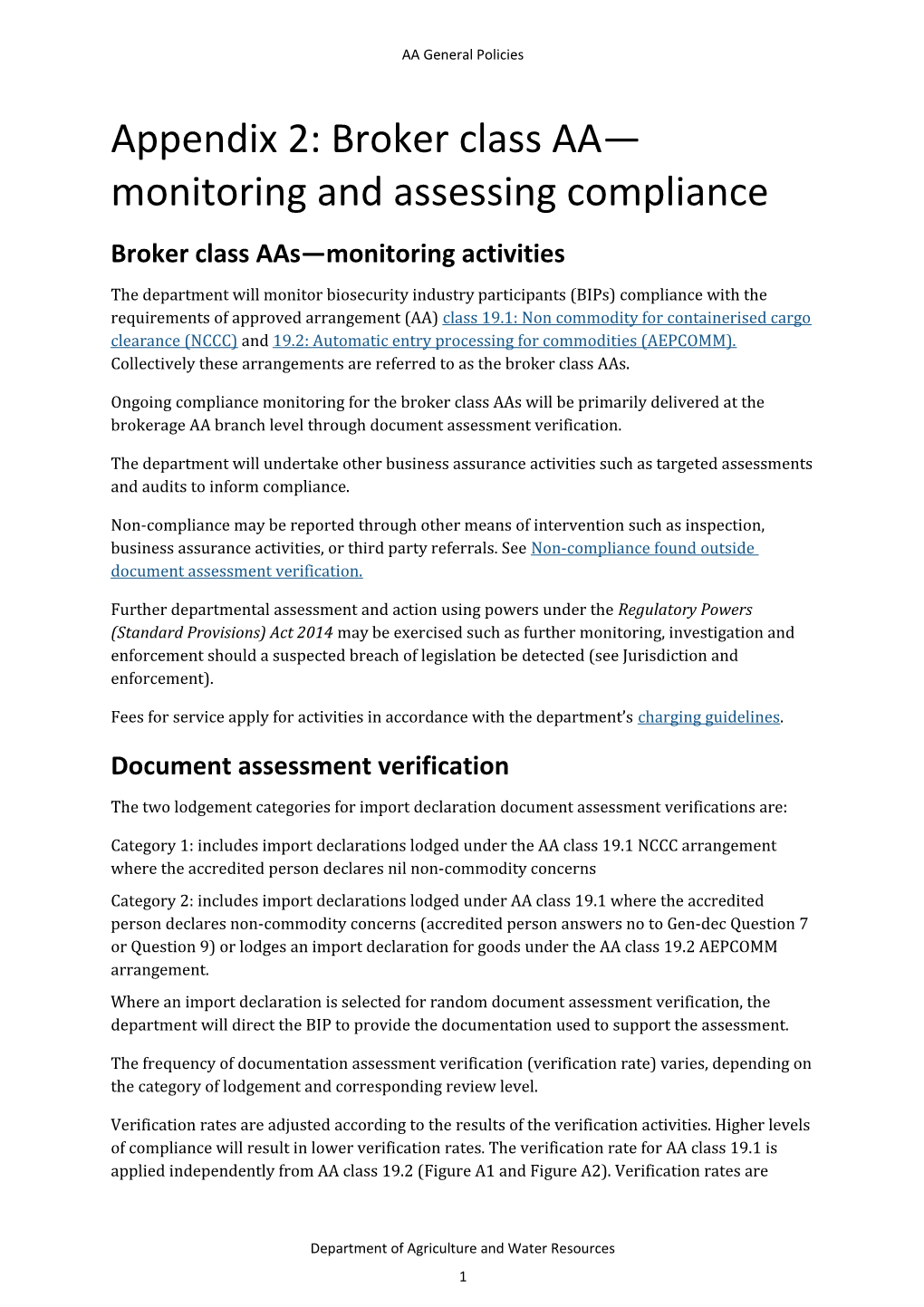 Appendix 2: Broker Class AA Monitoring and Assessing Compliance