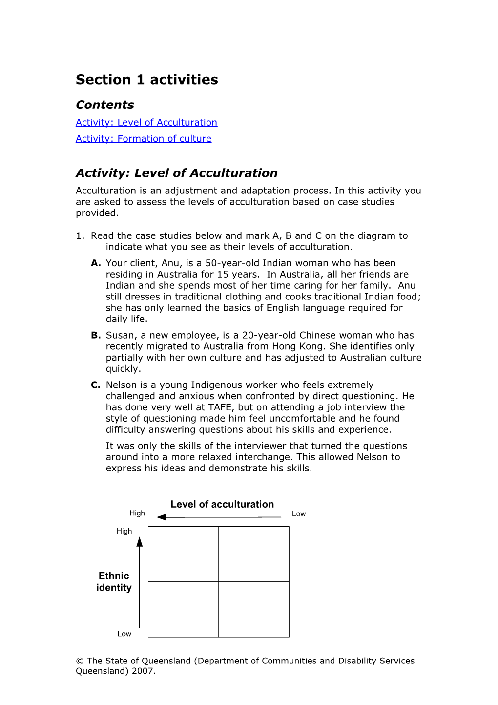 Activity: Level of Acculturation