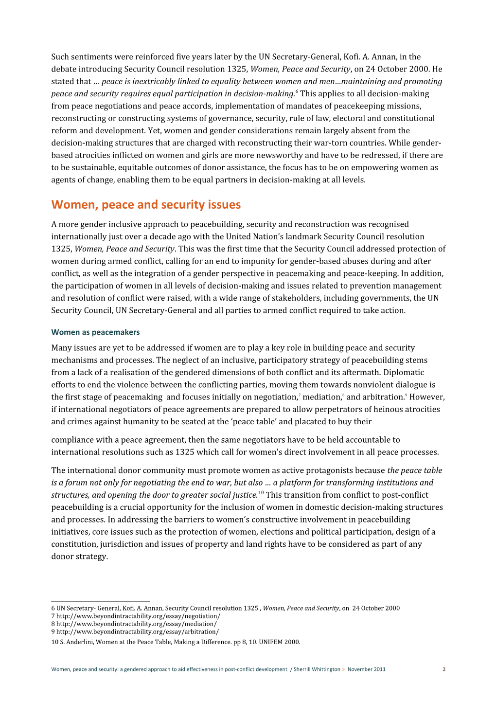 Women, Peace and Security: a Gendered Approach to Aid Effectiveness in Post-Conflict Development